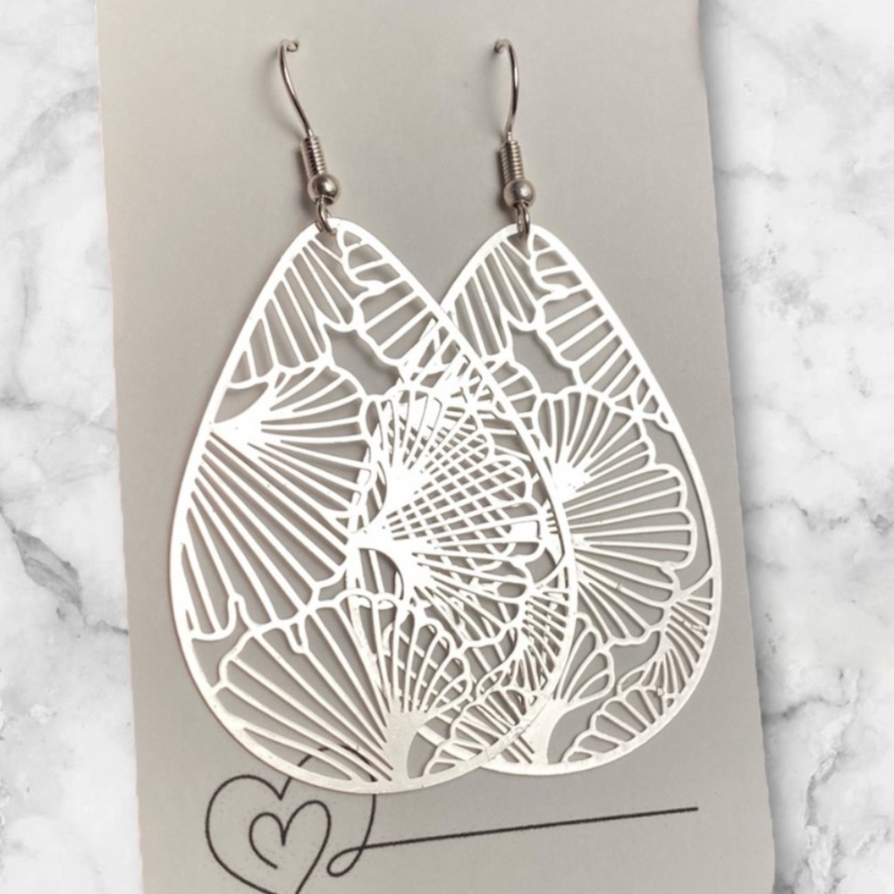 Ginkgo Leaf Filigree Teardrop Earrings